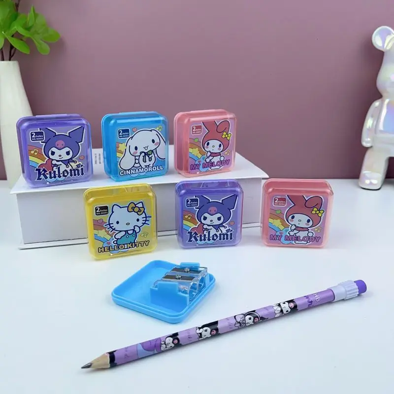 48 pcs Cartoon Sanrio Character Hello Kitty Double-Hole Pencil Sharpener Kuromi My Melody Cinnamoroll Stationery Wholesale