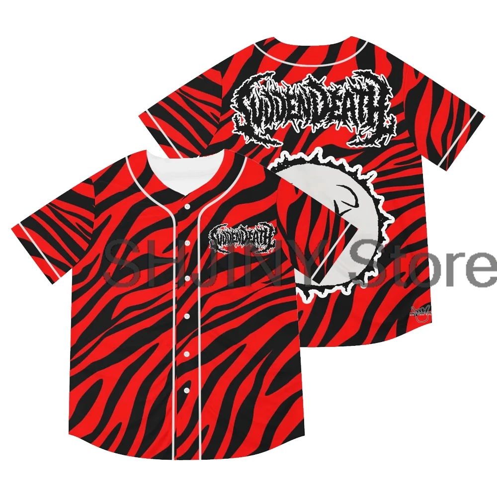 

Svdden Death Tiger Striped Baseball Jersey Music Festival V-Neck Short Sleeve Button-Down Shirts Women Men Streetwear Tops