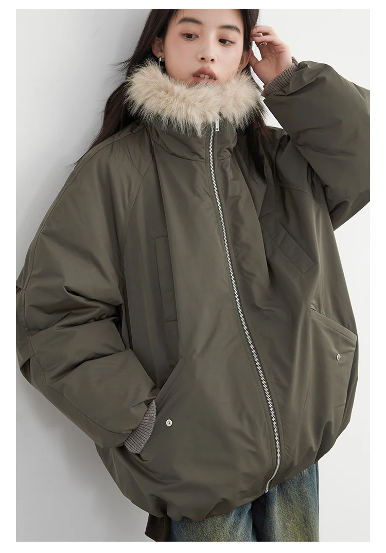 CHIC VEN New Women Down Coat Solid Hooded Loose Casual Faux Fur Collar 90 White Duck Down Ladies Down Jacket Autumn Winter 2026