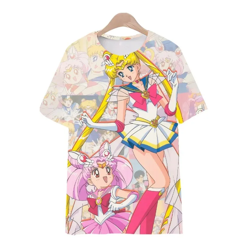 Sailor Moon Anime Surrounding Bedrucktes T-Shirt-Muster Trendiger Sommer Zweidimensionaler Rundhalsausschnitt Kurzarm Männer und Frauen