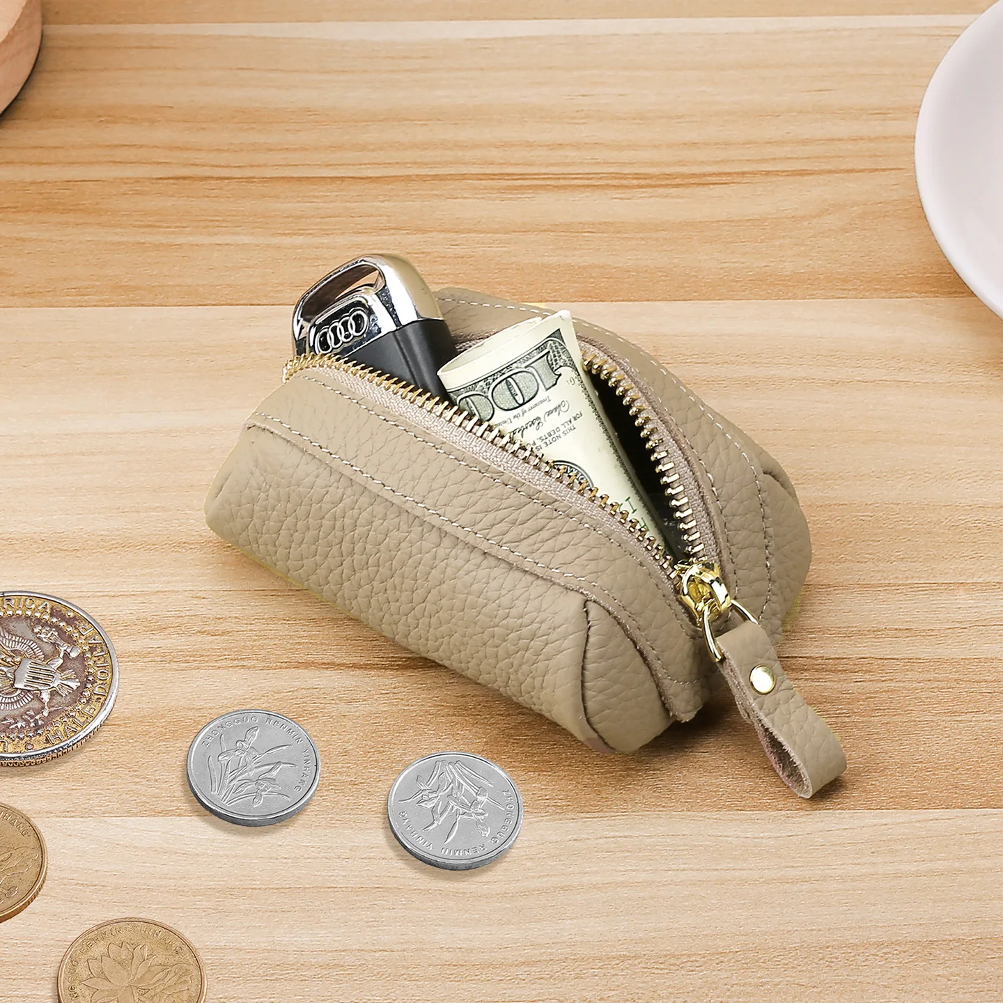 Cowhide Small Coin Purse Women's Mini Lightweight Zipper Car Key Storage Pouches Women's Soft Leather Coin Bag Genuine Leather