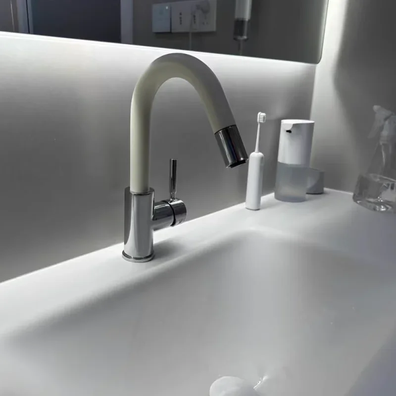 

Pull-out Faucet Bathroom Cabinet Balcony Hot and Cold Water Kitchen Round Trough Vegetable Basin Single Handle Single Hole