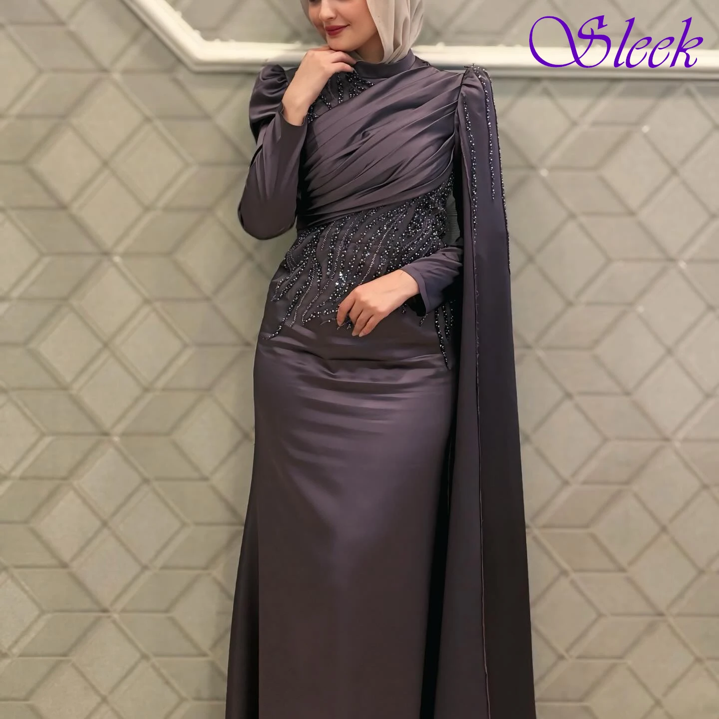 

Customized Straight Crew Neck Elegant Formal Evening Dress Fashion Modern High Quality Celebrity Gowns Temperament Party Dress
