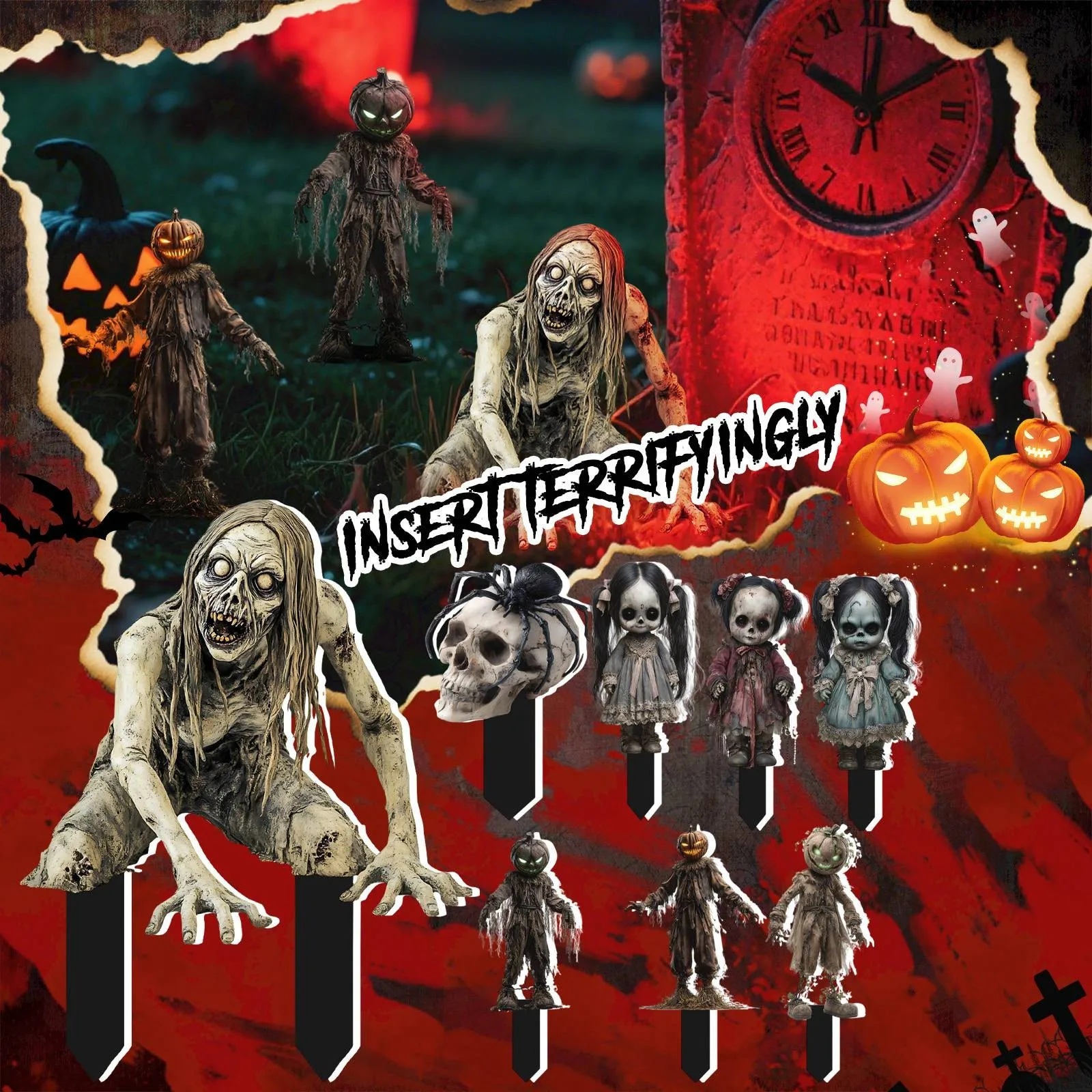 1 قطعة هالوين مخيف فناء الطابق الحلي ، فزاعة الزخرفية الرعب الدعائم مناسبة لجميع القديسين شبح 2D الحلي المسطحة