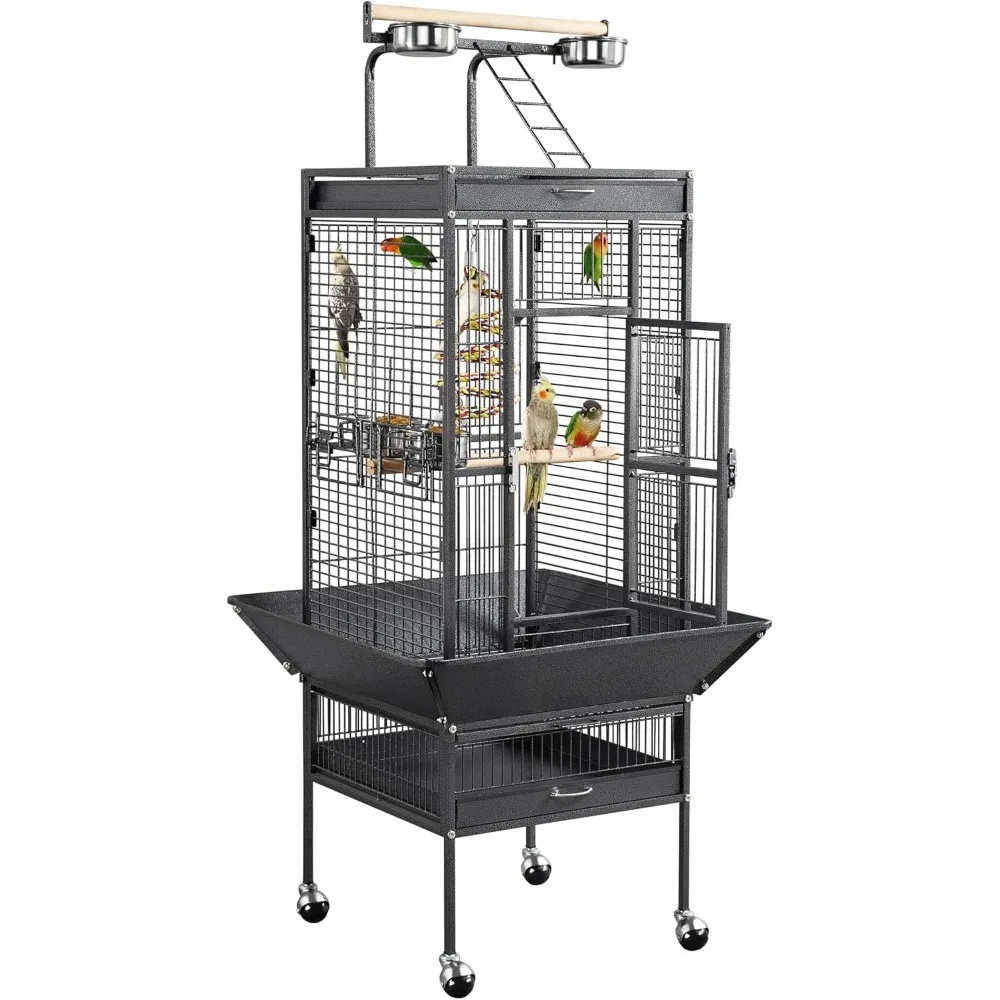 

Yaheetech 61-inch Playtop Wrought Iron Large Parrot Bird Cages with Rolling Stand for Cockatiels Amazon Parrot Quaker Conure