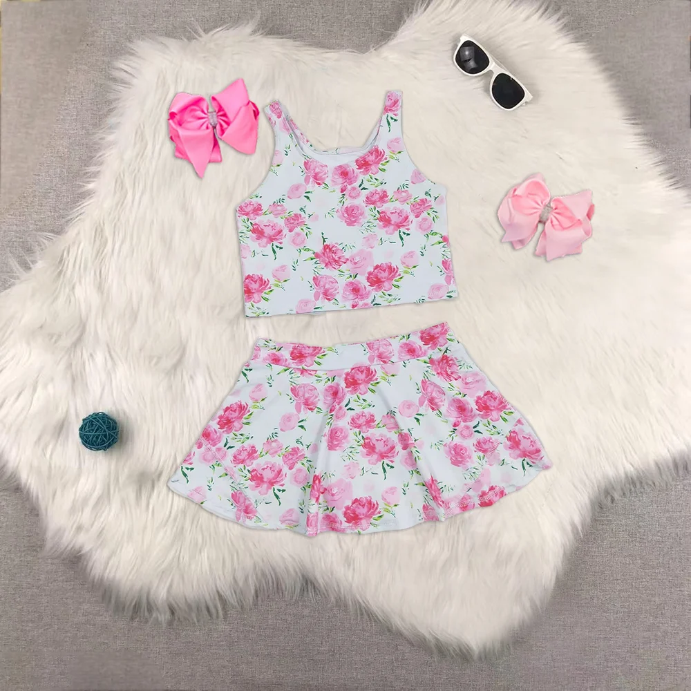 

Baby Girls Summer Pink Flowers Top Skirts Active Wear Clothes Sets