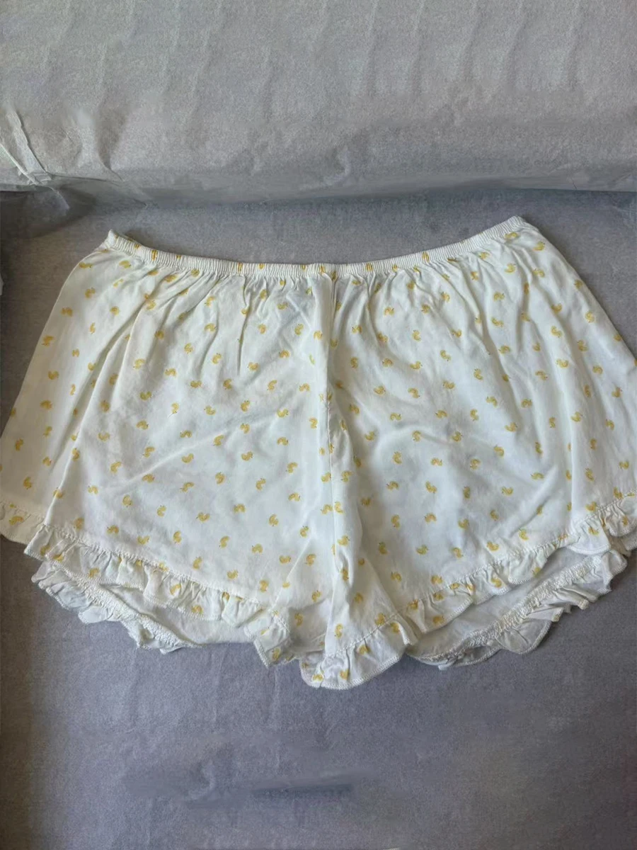 Little Yellow Duck Ruffles 반바지 여성 여름 신축성있는 허리 코튼 스트레이트 짧은 바지 Sweet Home Pajama New Y2k Sweatshorts
