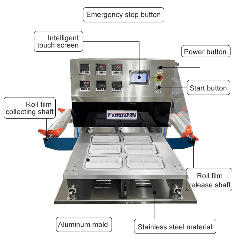Pneumatic Sealing Machine Tofu Food Ready Meal Container Packer Plastic Tray Automatic Packaging Machine For Cookies And Snacks