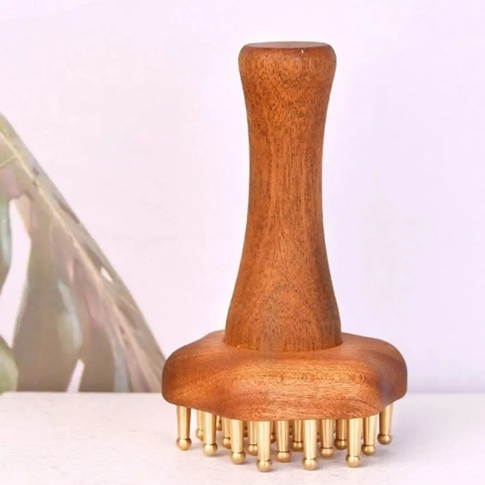 

Portable Wood Massage Brush Wooden Handle Copper Head Brass Gua Sha Massage Tool Skin Scraping 24 Teeth Meridian Massager