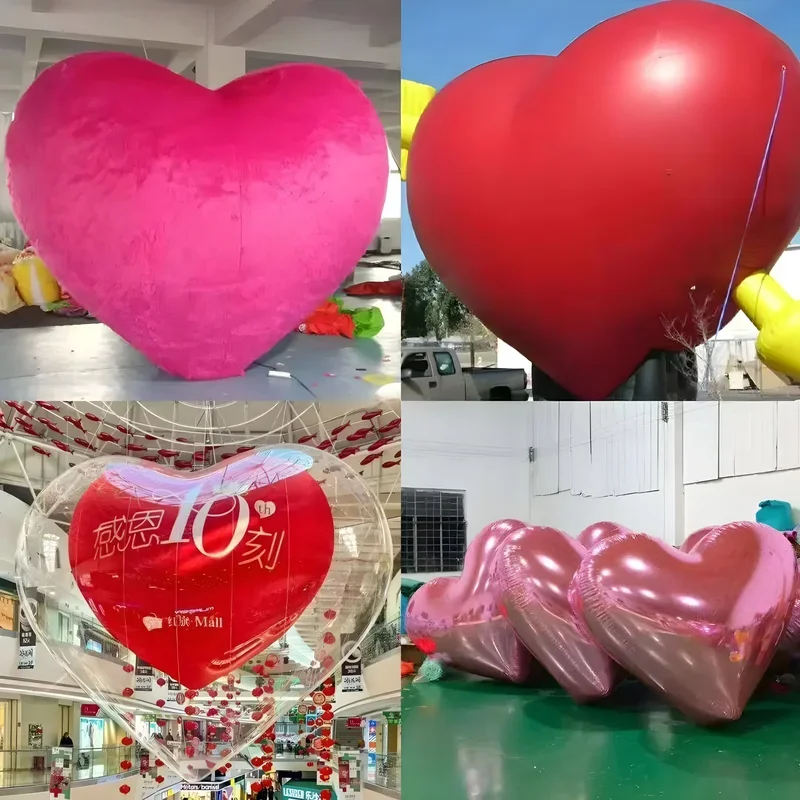 Gigantische opblaasbare spiegelbol rood roze zilver hart verblinden chroom pvc harten vorm ballon voor feest Valentijnsdag decoratie