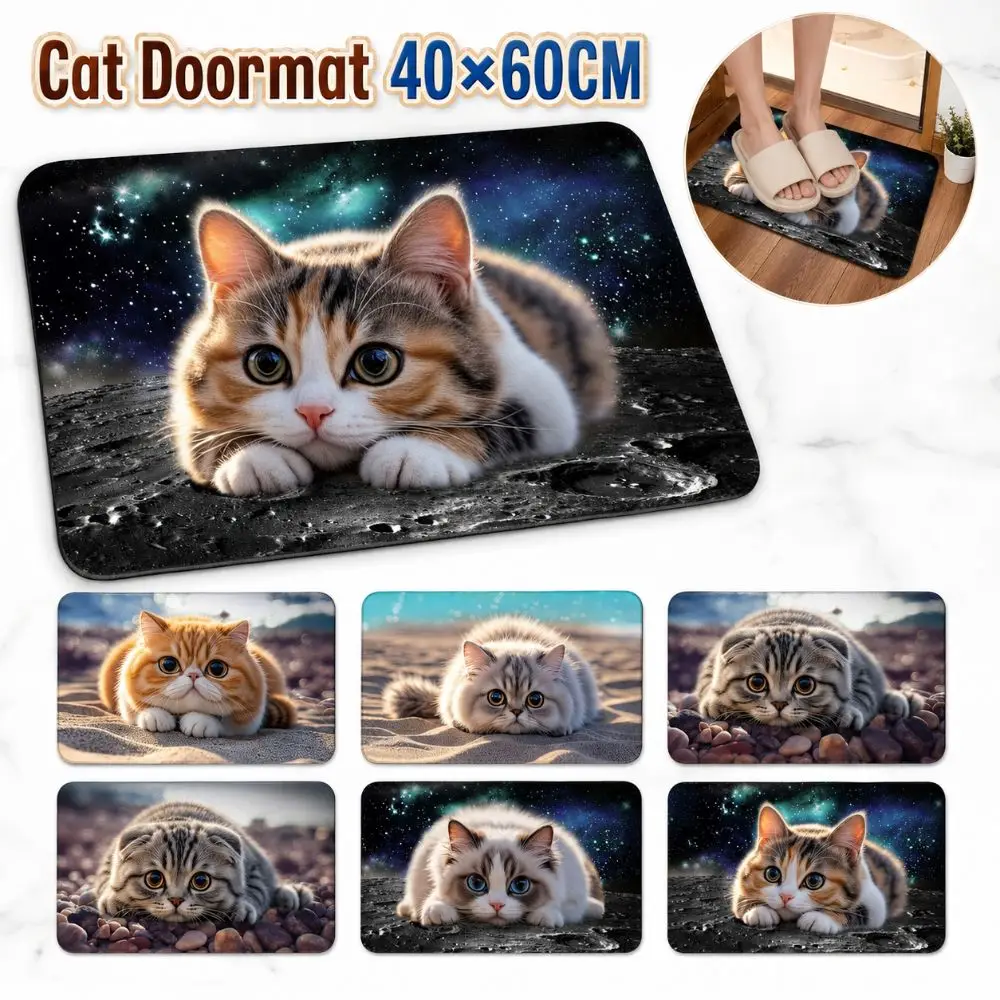 Cat Pattern Optical Illusion Doormat Non-slip Water-absorbing Bathroom Carpet 40×60CM Durable Bedroom Door Rug Home Decor