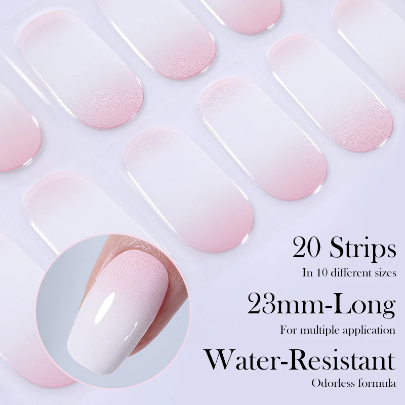 

20pcs Black French Line Semi Cured Gel Nail Strips Clear Nail Strengthening Gel Slider Long-Lasting Crystal Gel UV Stickers