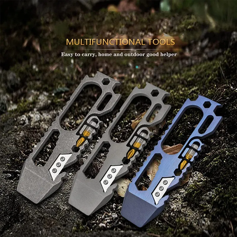 Multi-functional EDC Titanium Pry Bar Outdoor Multifunctional Survival Tool Bottle Opener Rope Cutter Screwdriver Stone Washing