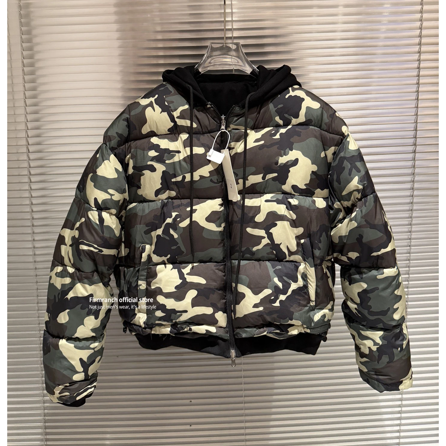 Firmranch Dark Green Camouflage Reversible Cotton Padded Jacket For Men Women Winter Hooded Thick Bread Coat High Street Outfits