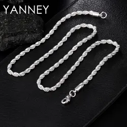 New 925 Sterling Silver 8/16/18/20/22/24 Inches 4MM Rope Chain Man Necklace For Women Fashion Wedding Party Christmas Gift