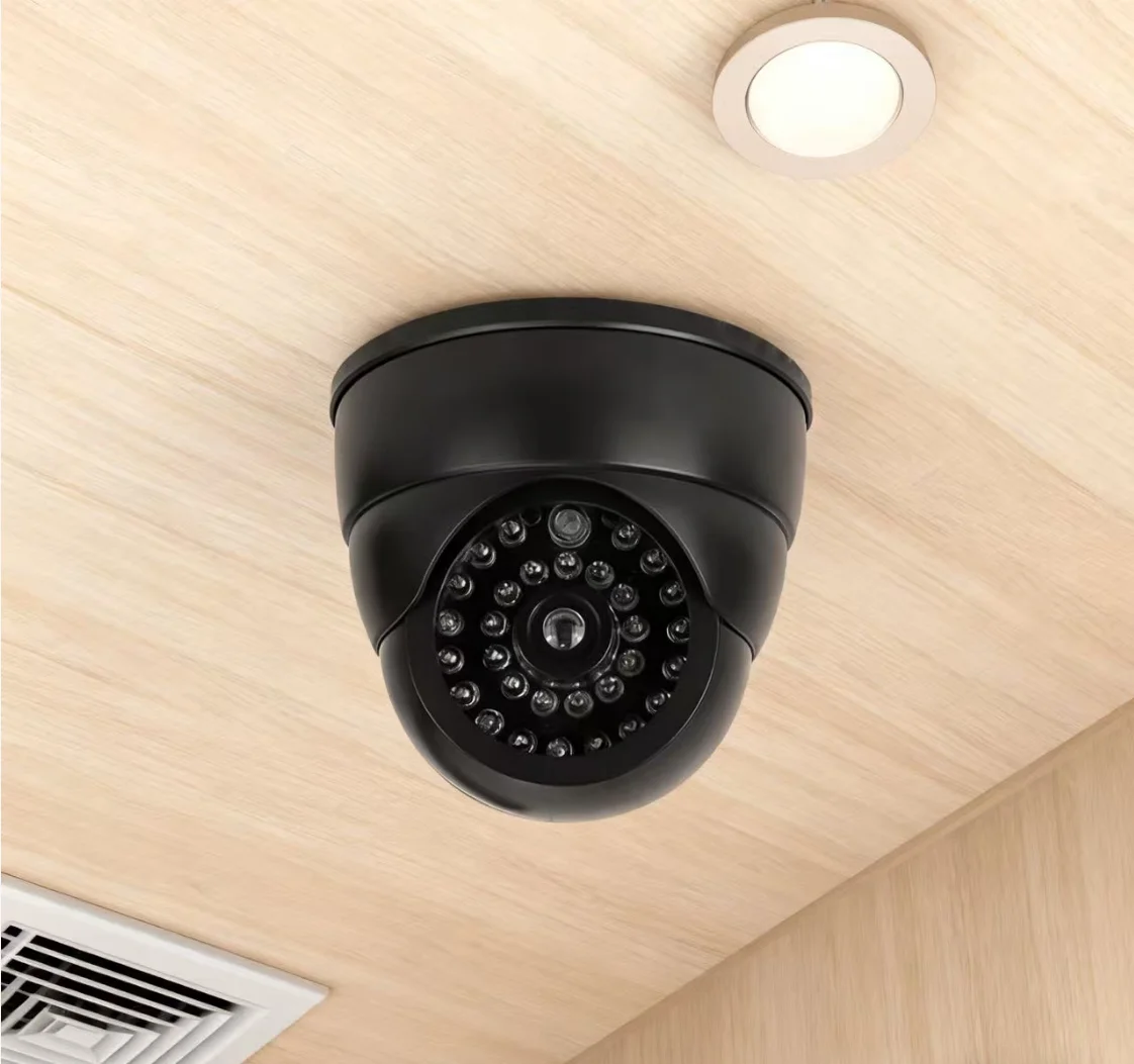 Fake Conch Dome Dummy Camera Flashing LED Simulation CCTV, Simulation Camera No Wiring Easy Use Home Office Security