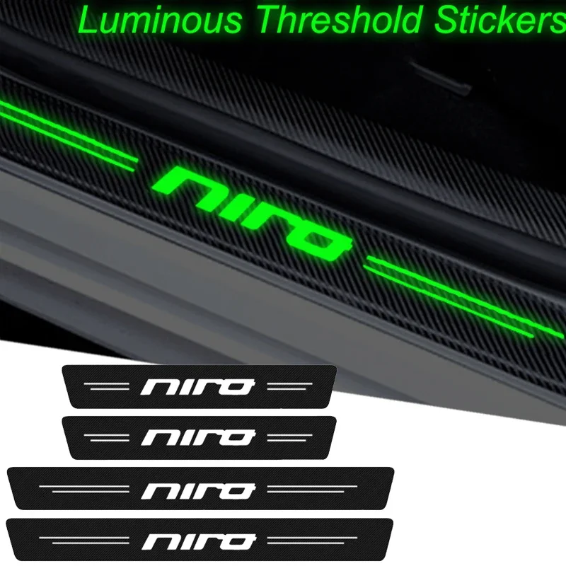 for KIA NIRO Logo Luminous Carbon Fiber Car Decals Door Threshold Sill Anti Scratch Stickers Waterproof Film Accessories