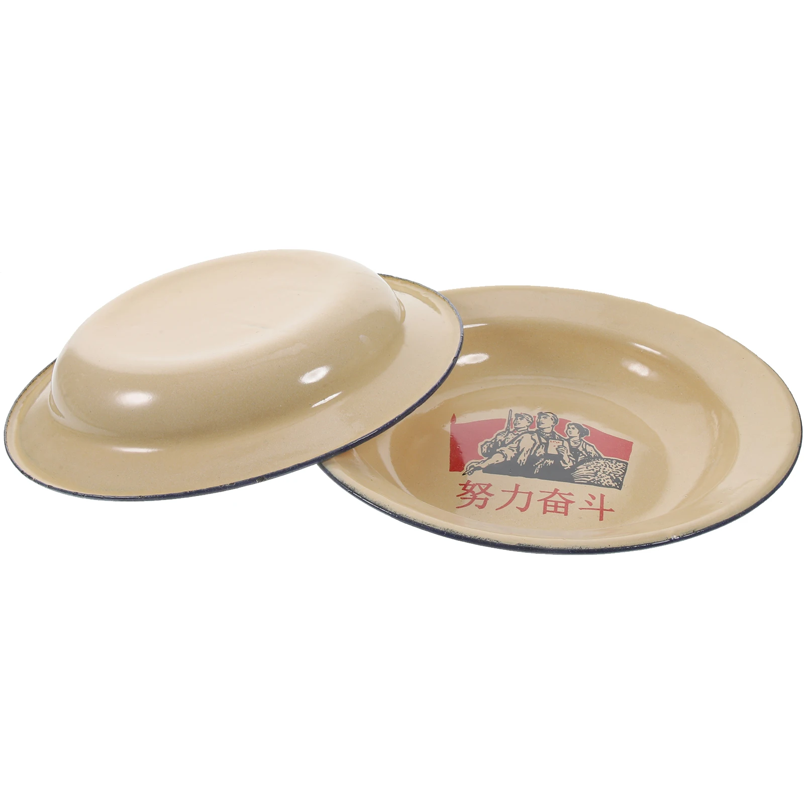 

2pcs Enamel Plates Camping Stackable Tray Serving Portable Roast Potato Veggie Party Fruit Bowls Table