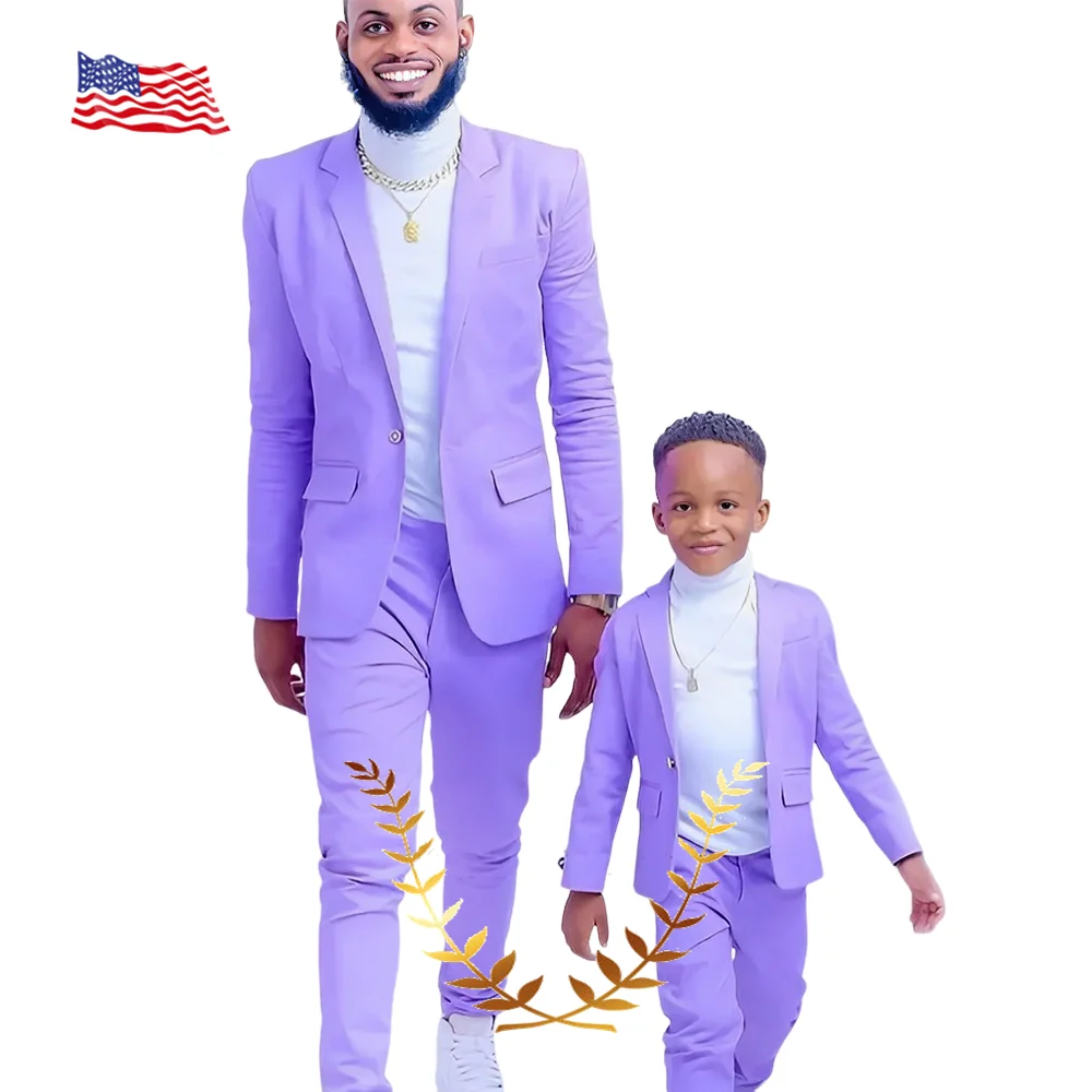 Lavender Boys Suit 2 Piece Formal Wedding Tuxedo Slim Fit Jacket Pants Kids Home Party Clothes 2-16 Years