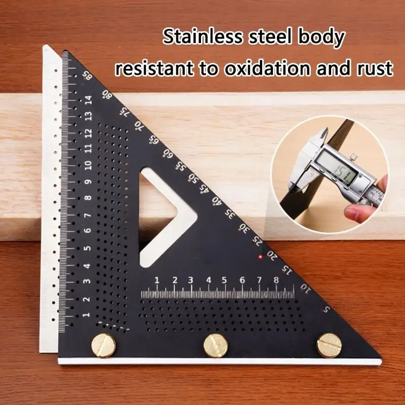 90 Degree Layout Square Set, Metal Marking Ruler with Pencil for Wood Board Fitting and Measuring in Daily Shop Use M4YD