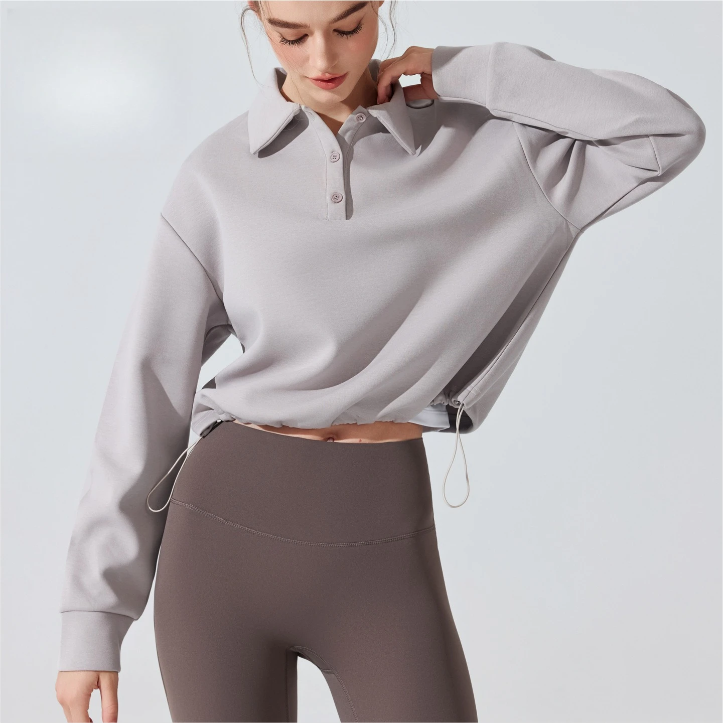 

Женская осенне-зимняя толстовка-поло: универсальный топ с длинными рукавами для повседневной и спортивной одежды, фитнеса/йоги