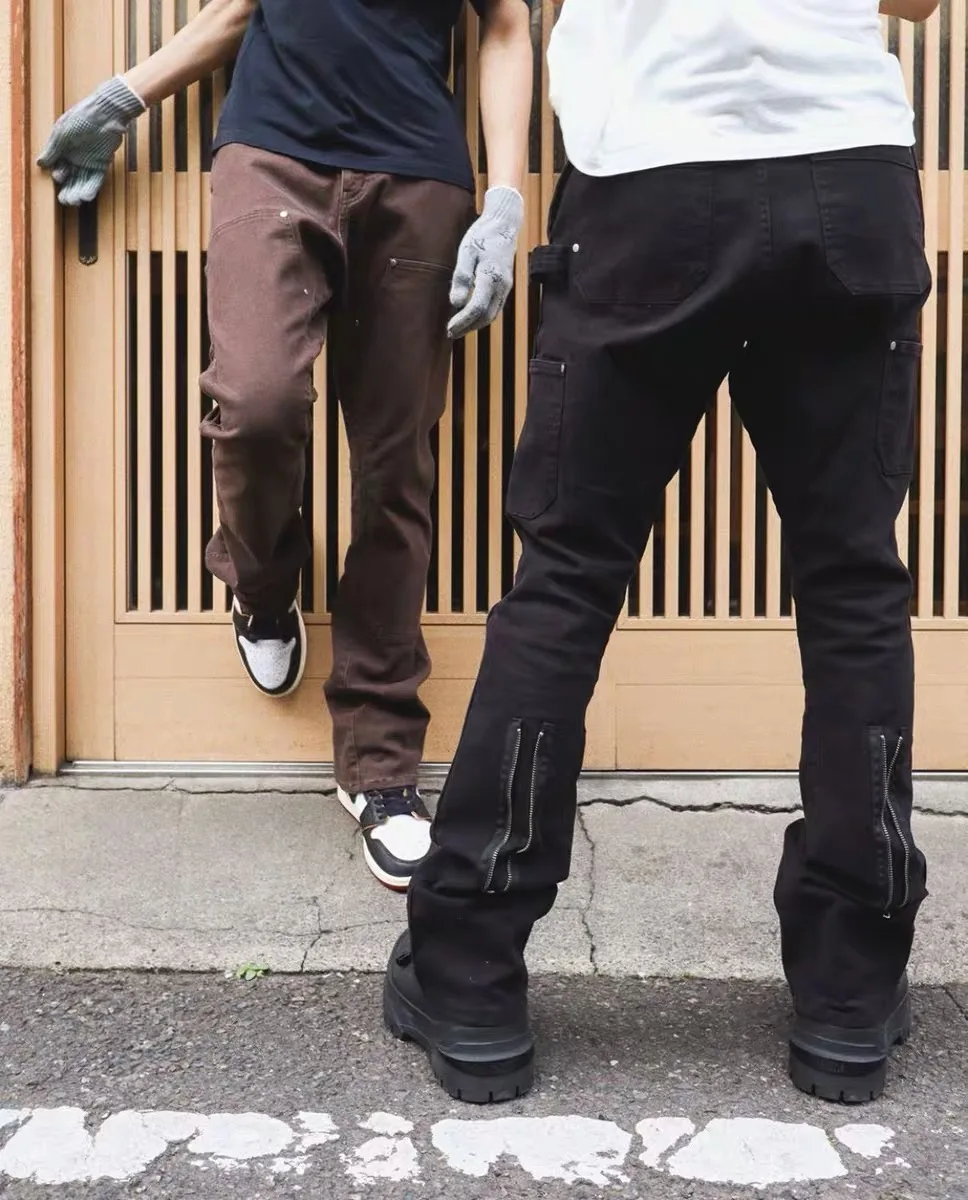 

VUJADE Zip Micro Stretch Bell Bot Denim Jeans Waed Casual Workwear Pants Bla Brown Kenijima Basic Youth Faion