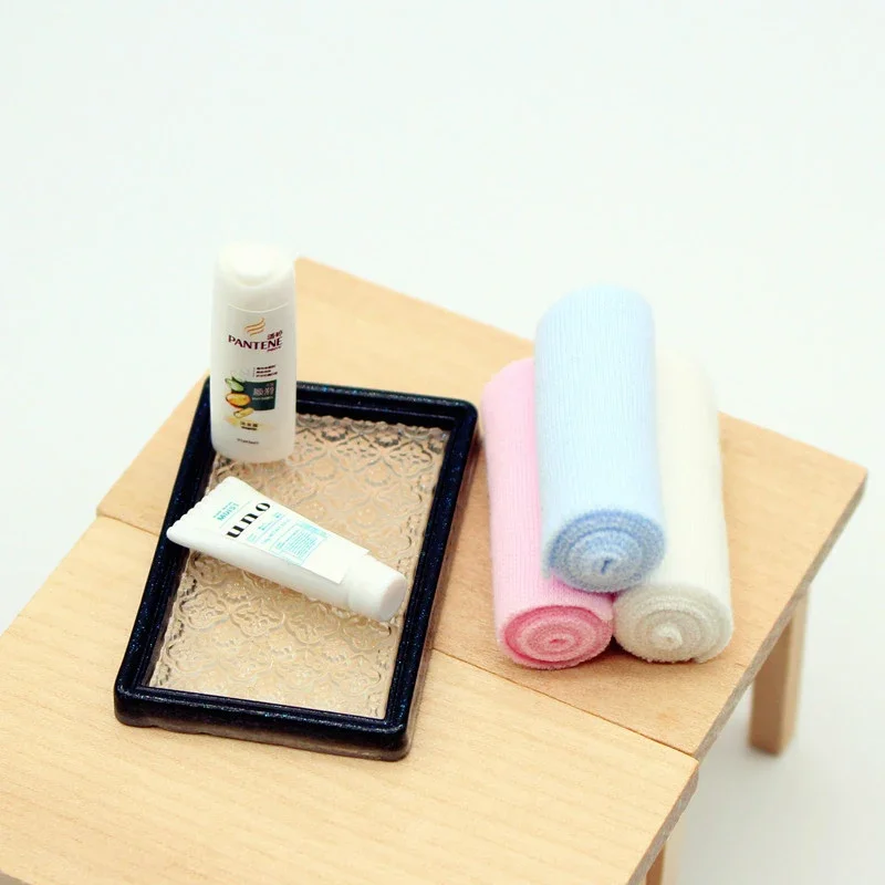 

Detailed Miniature 1/12 Scale Facial Cleanser, Shampoo and Towel Bathroom Set for Dollhouses and Dolls House Accessories