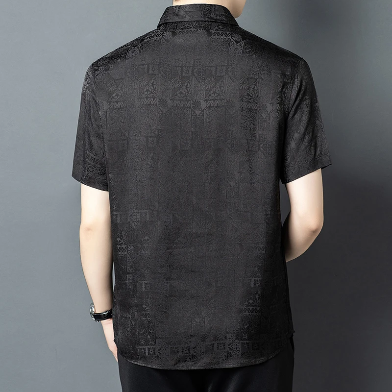 Anti-Wrinkle Lightweight Shirts For Men Short Sleeve Casual Cool Summer Quality Smooth Comfortable Black Lapel Camisas De Hombre