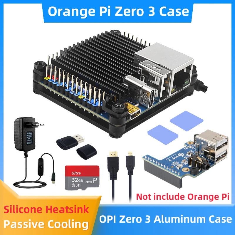 Orange Pi-Boîtier en alliage d'aluminium, dissipateurs de chaleur en silicone, alimentation en option pour OPI ontari3, CPU RAM