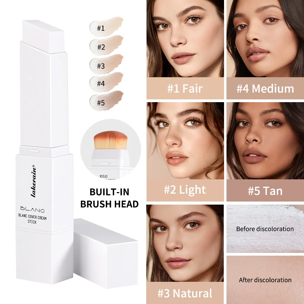 Bâton de fond de teint à couleur changeante, avec brosse détachable, couverture blanche, bâton de crème, Base de maquillage à haute couverture