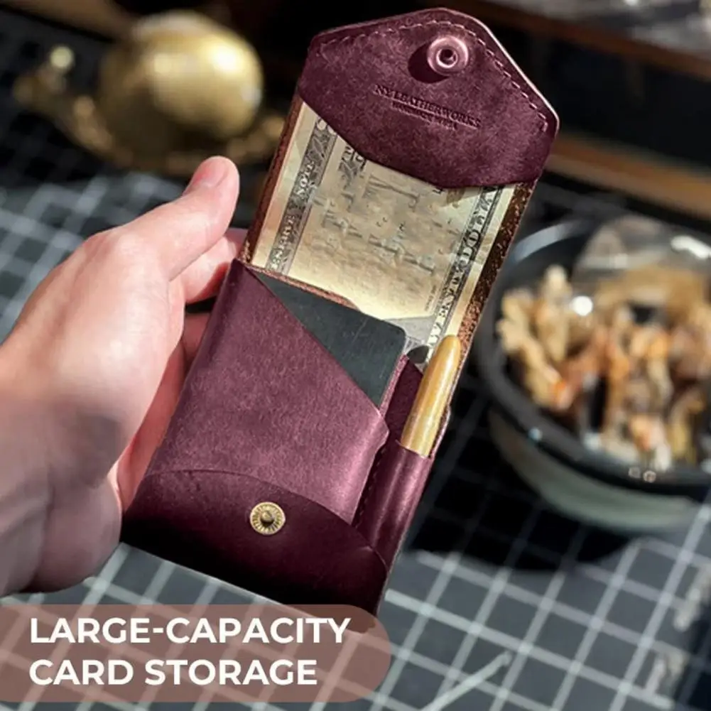 Slim Faux Leather Wallet Retro Snap Button Wallet Bifold Portable Wallet Card Holder Independent Cash Slot for Men Women