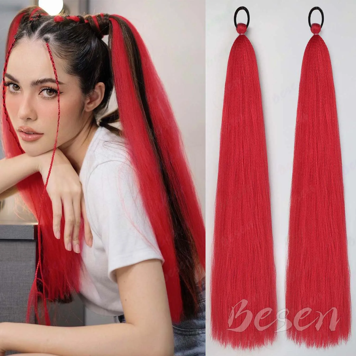 

Синтетические фиолетовые накладные волосы, разноцветные пряди для плетения, длинные прямые волосы для плетения кос, накладной хвост, аксессуары для волос для женщин