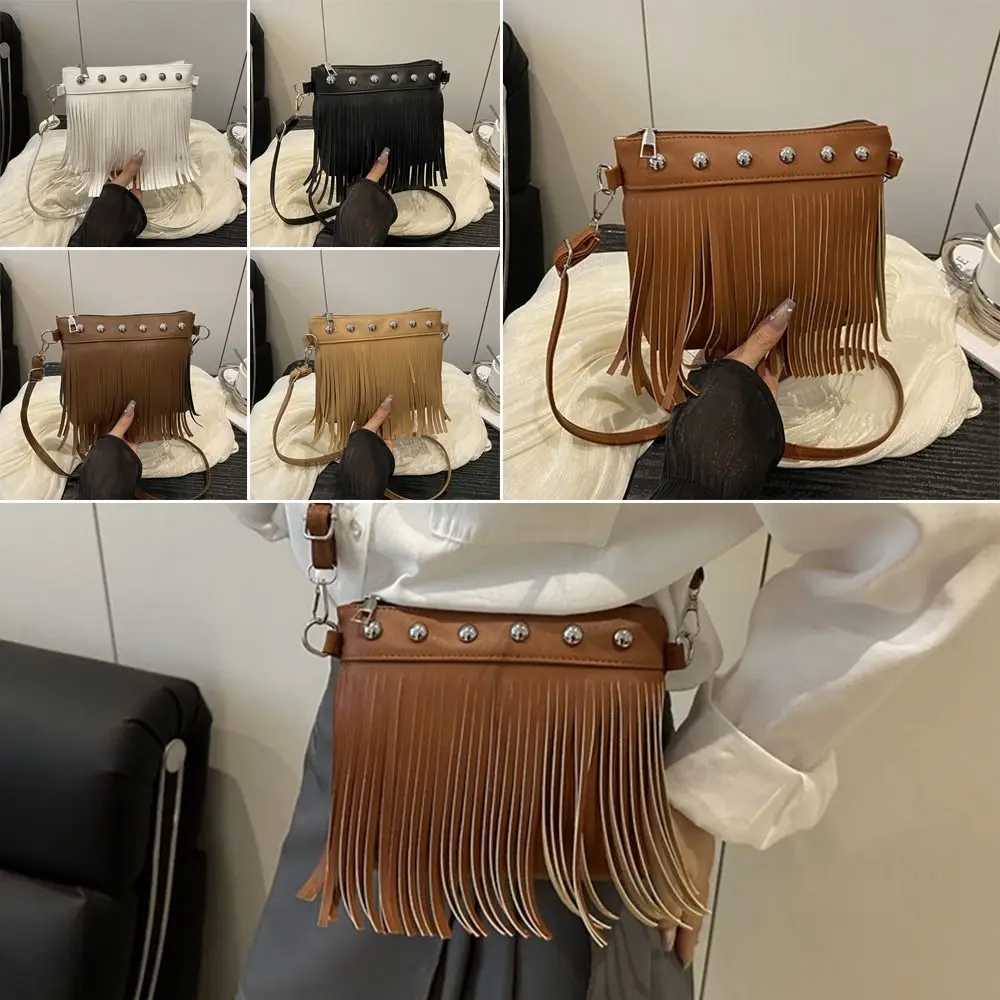 

1Pcs New Soft Leather Tassel Bucket Bag French Summer Crossbody Fringe Bag Street Trend Vintage Cross Commuteer Bag Women Girl