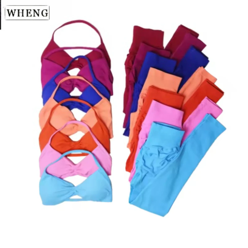 

WHENG Sports Sets Woman Gym Leggings and Strappy Bra Yoga Fitness Suit 2 Piece High Elastic Pilates Clothes Workout Sportwear