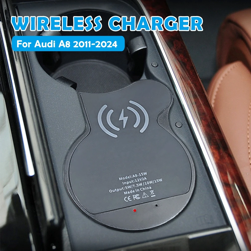 Wireless Charger Mobile Phone Charging For Audi A8 A8L 2024 Induction Charging Cup Holder Retrofit