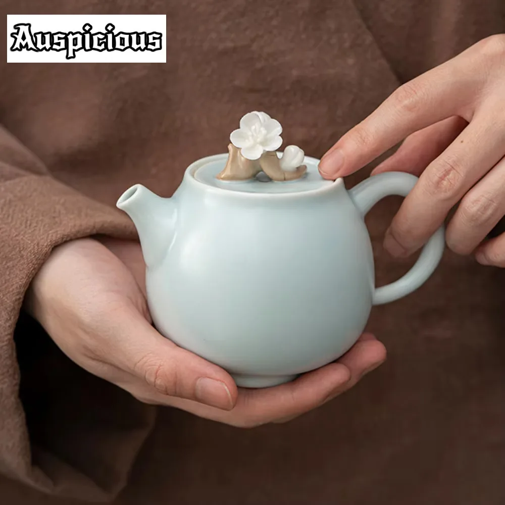 

200ml Handmade Azure Ru Kiln Porcelain Teapot Hand Pinch Flower Bud Ceramic Pot Chinese Tea Brewing Kettle Kung Fu Teaset Gifts
