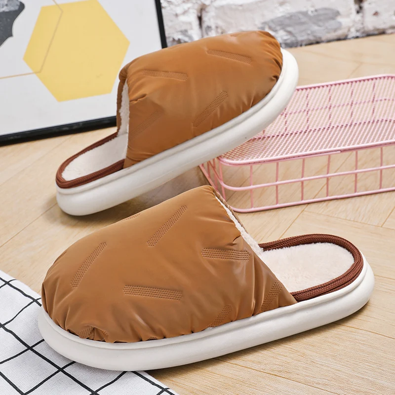 Autumn Winter Men Women Warm Cotton Slippers Waterproof Outdoor Indoor Plush Flats Warm Shoes Male House Bedroom Cotton Slippers