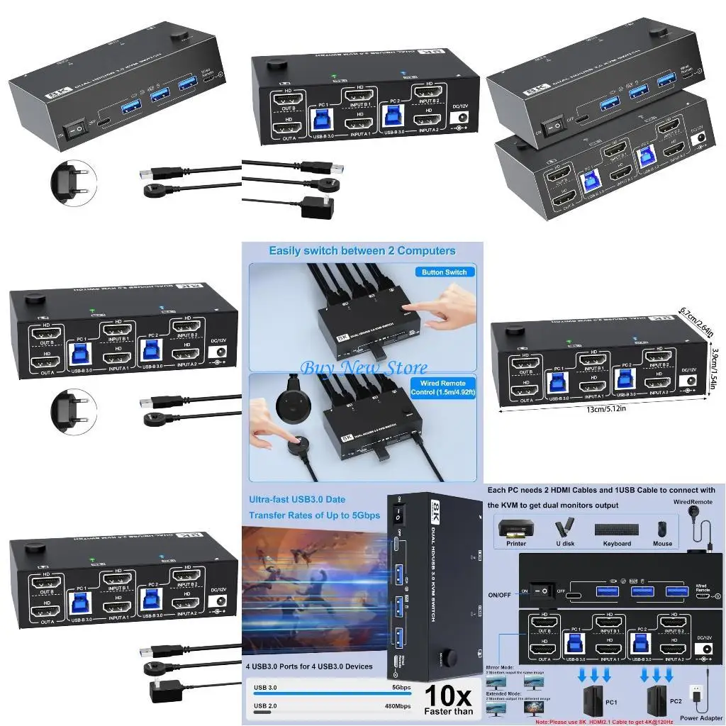 

20CE HDTV USB3.0 KVM Switcher for Stable MultiDevice Connection Share Keyboards,Mouse