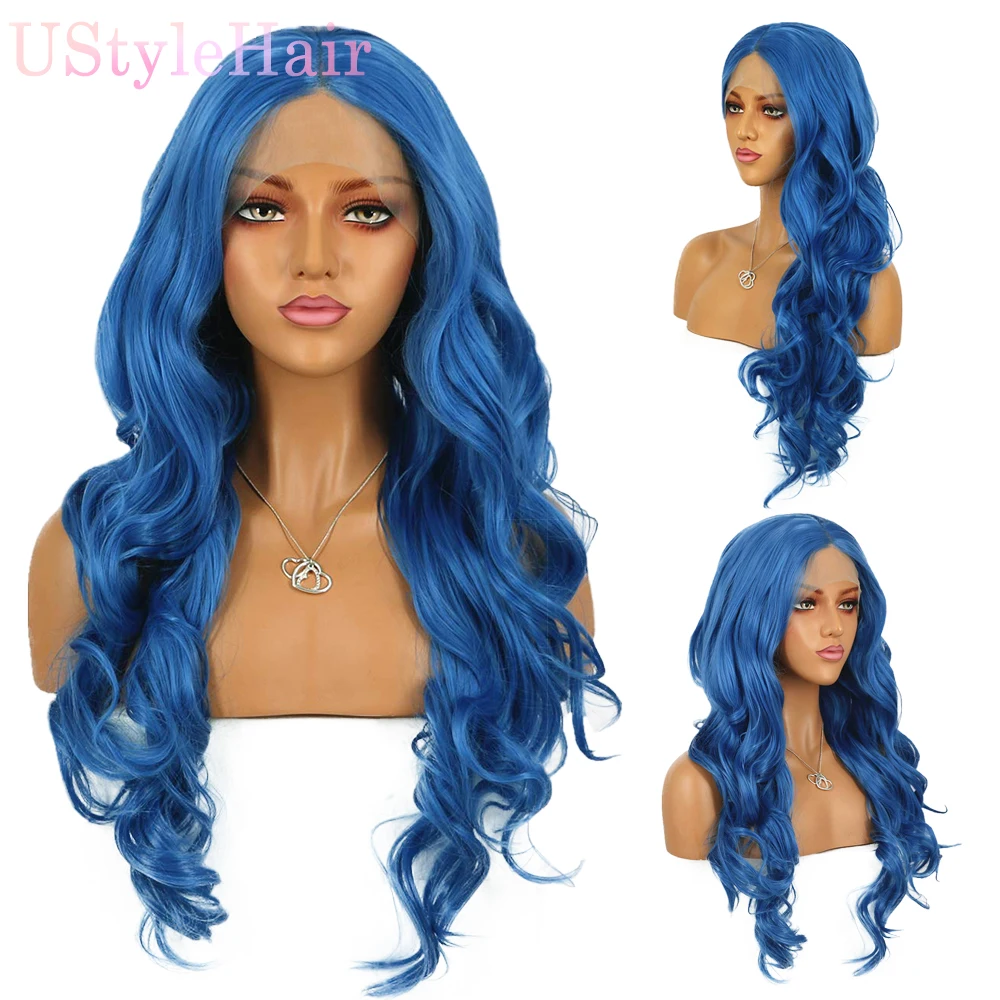 UStyleHair Pink Wig Long Body Wave Wigs for Women Synthetic Lace Front Wig Natural Hairline Daily Use Cosplay Hair Pink Lace Wig