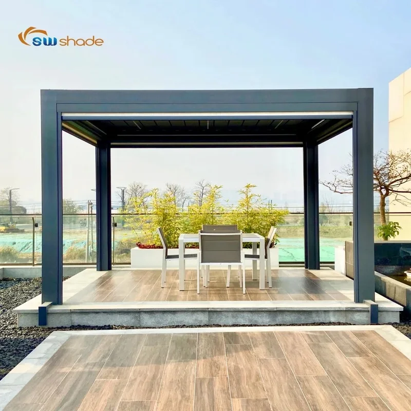 Factory Standing Rainproof Aluminum Retractable Roof Garden House Attached Pergola Gazebo Cover