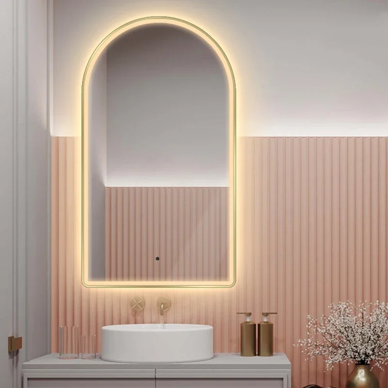 Bathroom Wall Mounted Smart Shower Mirror With Led Light Large Arched Mirror Make Up Anti Fog Espelho Antiembacante Home Decor