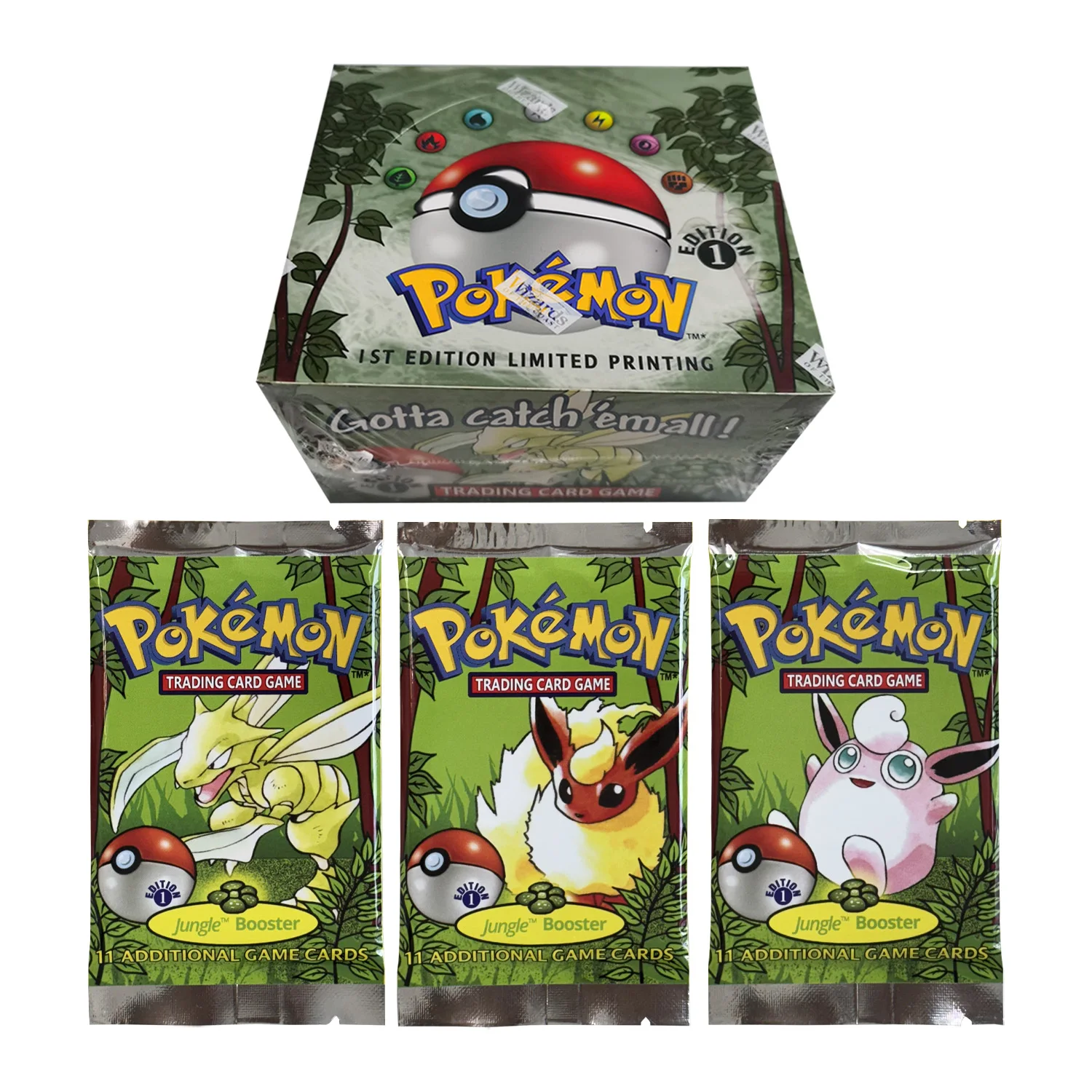 

Карты Pokémon 1st Edition Jungle Booster Foil 36 упаковок PKM Proxy Card Trading Card Game Карточная игра Весь набор Коллекция Карточная игрушка