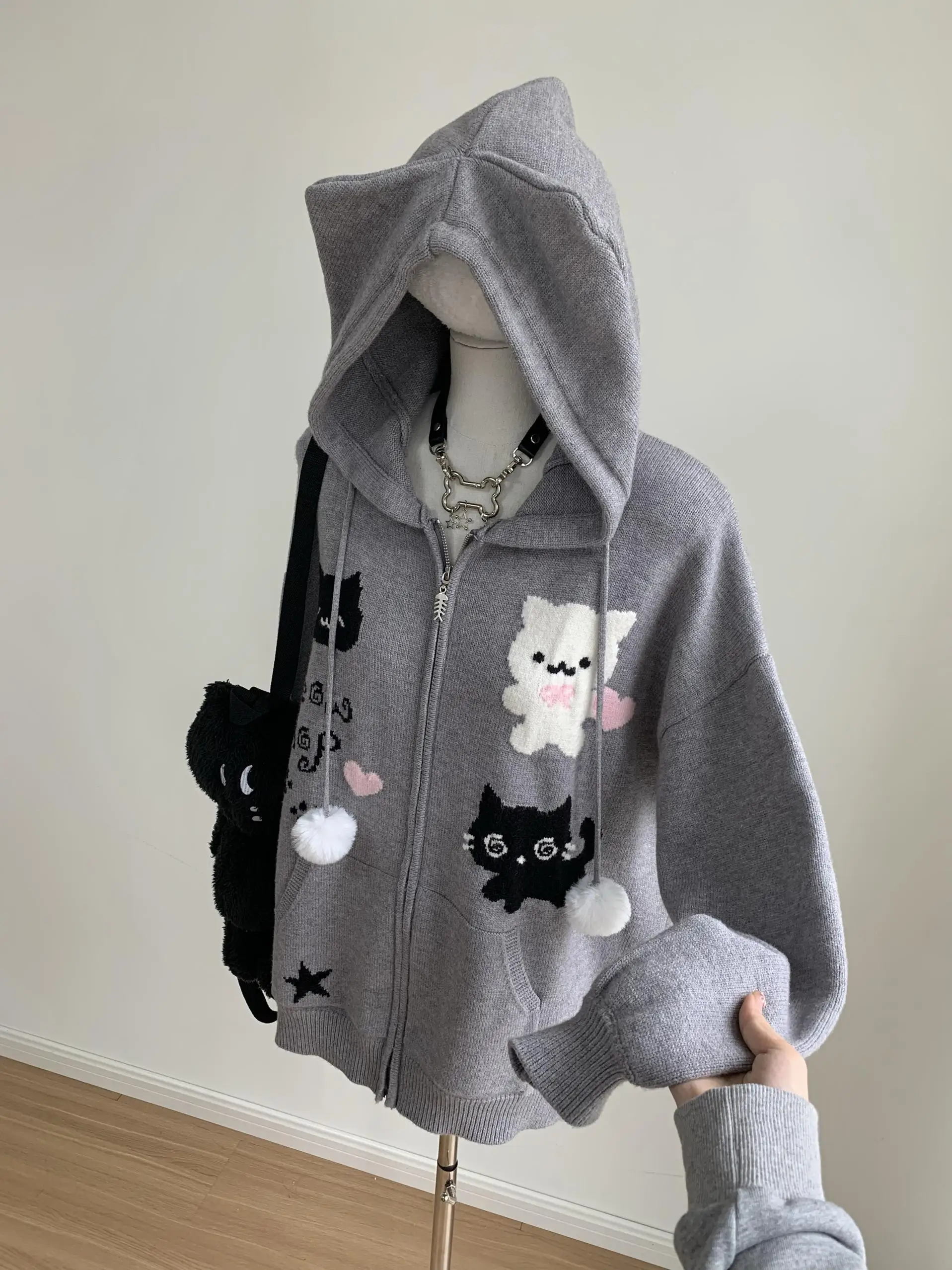 

Subculture Punk Emo Sweatshirts Faux Fur Printed Jackets Female Y2k Korean Fashion Edgy Gothic Harajuku Y2K Clothing Women's