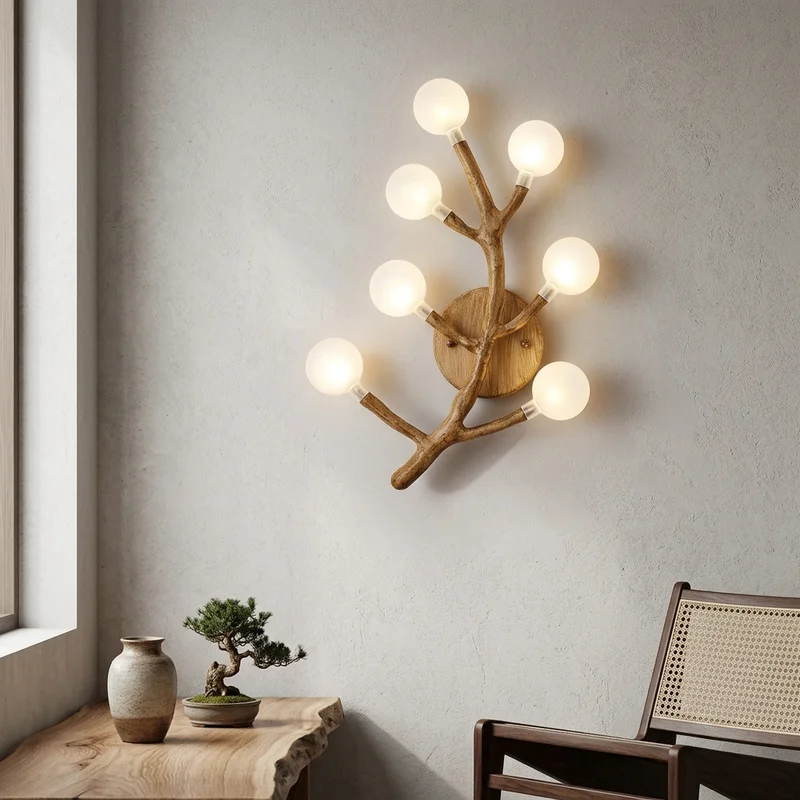 Japanese Wooden Tree Branch Globe Ambient Bedroom Living Room Dining Room Restaurant Corridor