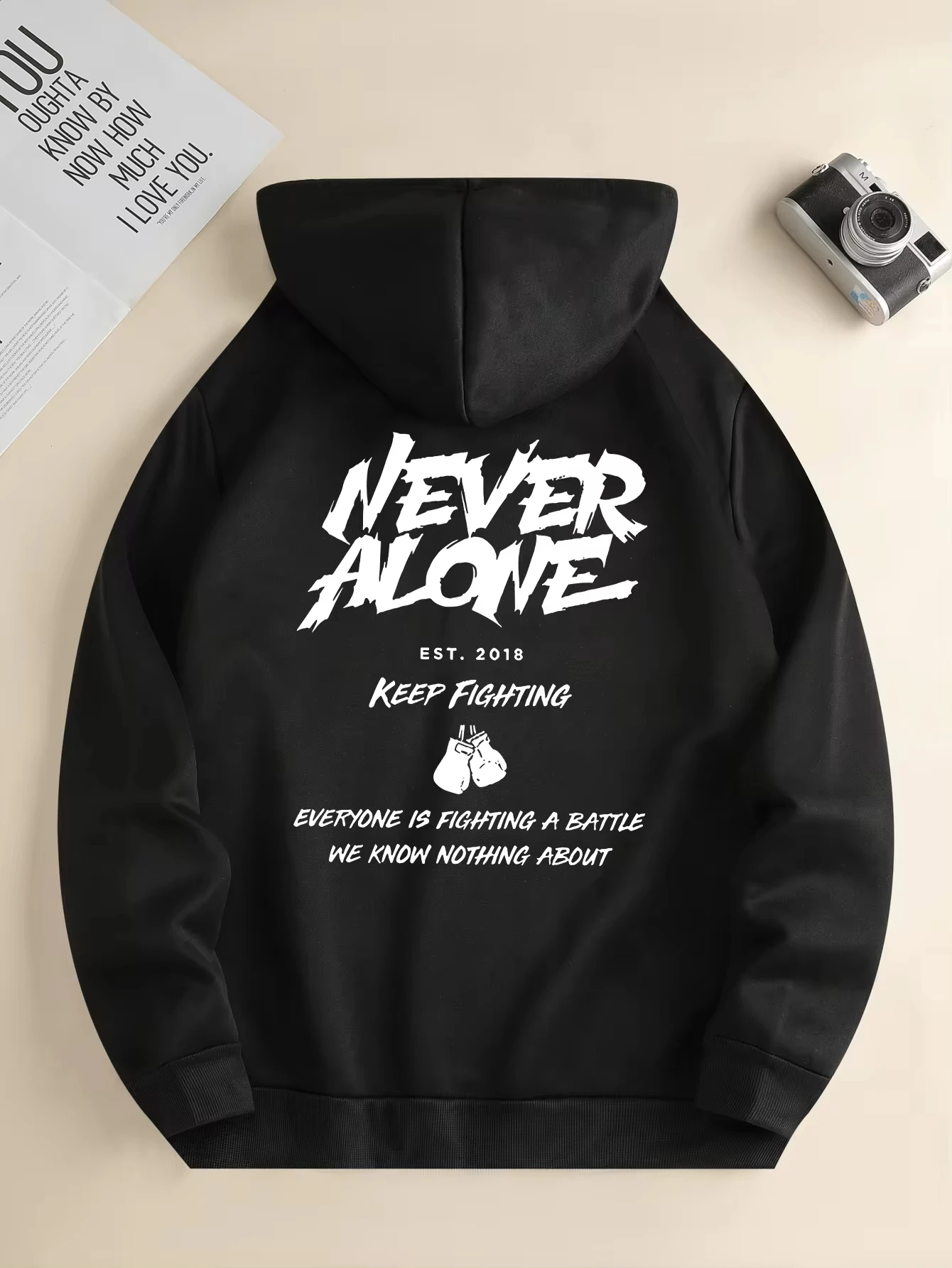 

Never Alone Letter Men's Hoodie Casual Sweatshirt Casual Gym Fitness Male Unisex Harajuku Couple Pullover Oversize Tracksuit Top
