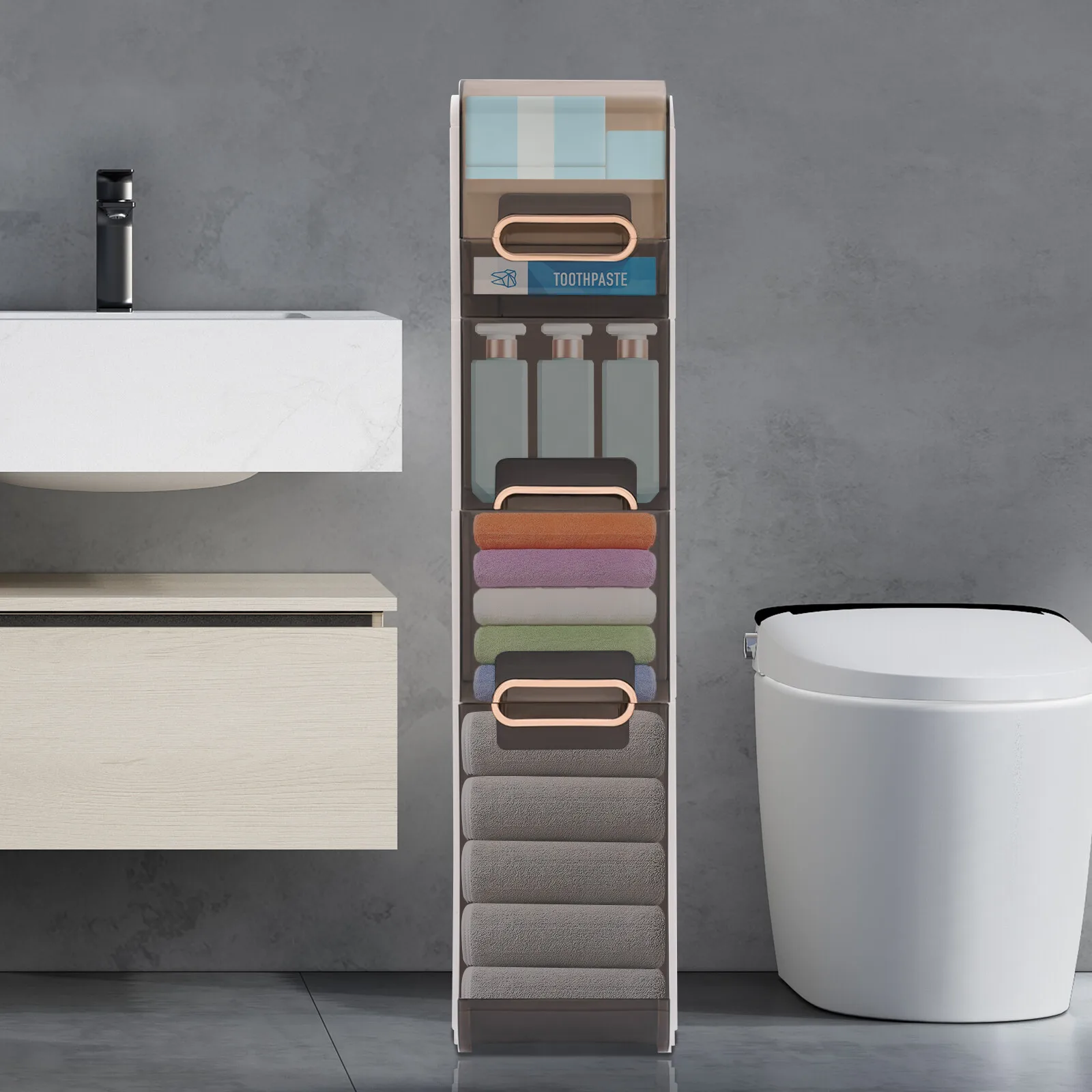 

4-Drawer Bathroom Storage Cabinet Organizer, White Floor Standing Cabinet for Bathroom, 38" Tall with Removable Shelves
