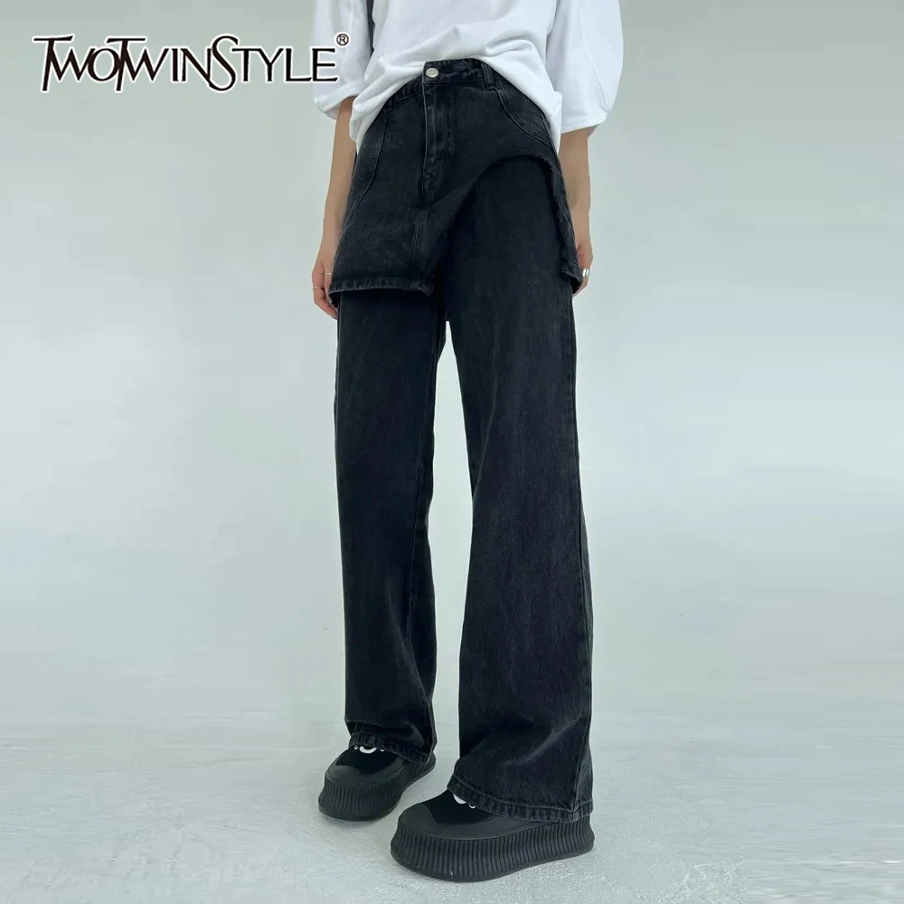 

TWOTWINSTYLE Black Spliced Fart Curtain Basics Trousers Female High Waist Slimming Women's Long Pants Summer Style Fashion New