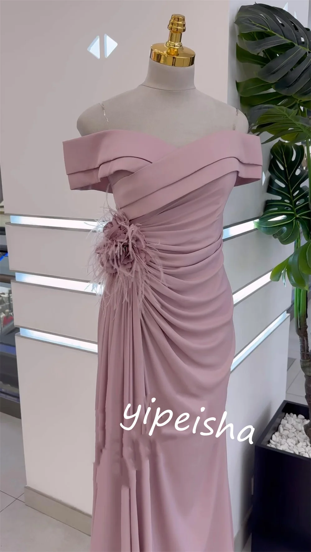 Customized Jersey Flower Graduation A-line Off-the-shoulder Bespoke Occasion Gown Long Dresses