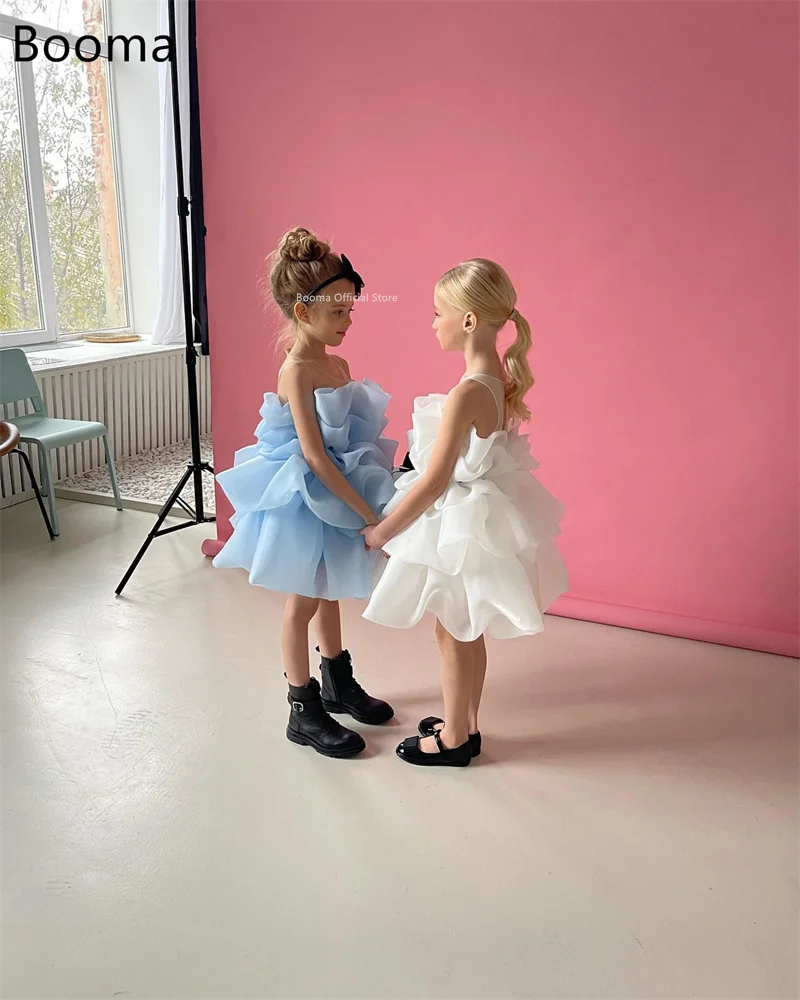 Booma-Robe à fleurs pour filles, en fibre organza, tenue de soirée, de mariage, pour enfants, courte, de Rh, personnalisée