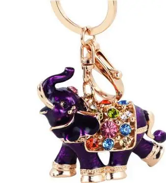 50pcs/lot fashion thailand style woman man elephant keychain unisex rhinestone elephant key ring